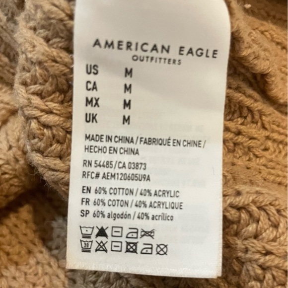 American Eagle Oversized Knit Camel Sweater Women’s Medium Cotton Blend - Picture 7 of 8
